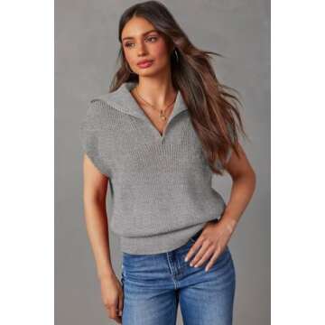 Dokotoo Women's Casual Sleeveless Half Zip Pullover Sweaters Resort Wear for Women 2025 Spring V Nec...