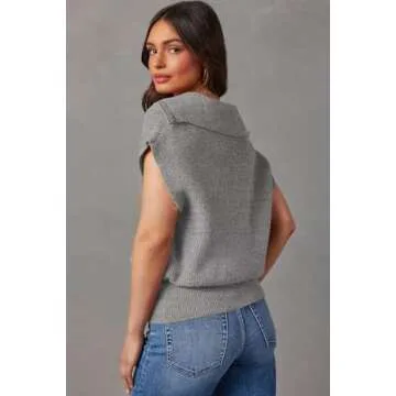 Dokotoo Women's Casual Sleeveless Half Zip Pullover Sweaters Resort Wear for Women 2025 Spring V Neck Collar Ribbed Knitted Loose Jumper Tops Womens Summer Tops Light Grey Small