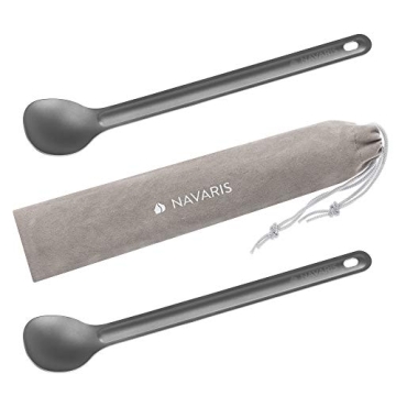 Navaris Long Handle Titanium Spoons - Lightweight Cutlery Set for Campers and Hikers