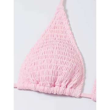 SweatyRocks Women's 2 Piece Triangle Bathing Suit Halter Top Tie Side Thong Bikini Swimsuits Pale Pink L