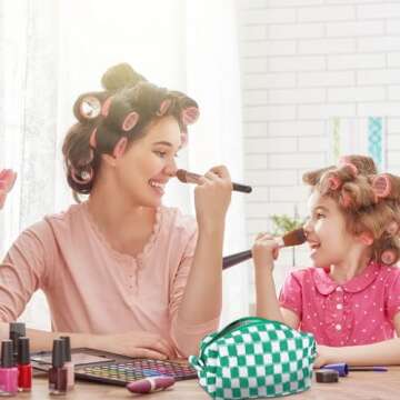 Ovveroche 6 PCS Makeup Bag Pouch Checkered Makeup Bag Cosmetic Bag for Women Portable Zipper Make Up...