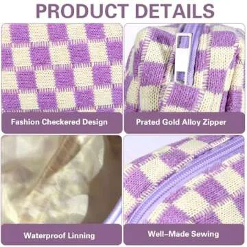 Ovveroche 6 PCS Makeup Bag Pouch Checkered Makeup Bag Cosmetic Bag for Women Portable Zipper Make Up Pouch Travel Toiletry Bag Organizer Cute Makeup Brushes Storage Bag for Women Girls