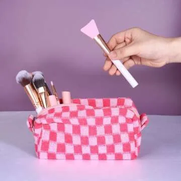 Ovveroche 6 PCS Makeup Bag Pouch Checkered Makeup Bag Cosmetic Bag for Women Portable Zipper Make Up Pouch Travel Toiletry Bag Organizer Cute Makeup Brushes Storage Bag for Women Girls
