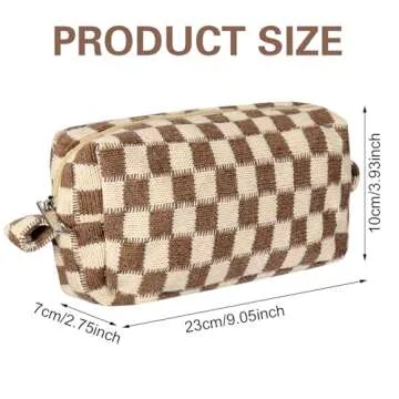 Ovveroche 6 PCS Makeup Bag Pouch Checkered Makeup Bag Cosmetic Bag for Women Portable Zipper Make Up Pouch Travel Toiletry Bag Organizer Cute Makeup Brushes Storage Bag for Women Girls