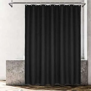 Barossa Design Long Waffle Weave Shower Curtain 71" W x 78" H - Hotel Luxury Spa, 230 GSM Heavy Weighted Fabric, Water Repellent, Black, 71x78