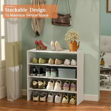 White Shoe Rack Organizer for Closet, 2-Tier Expandable Shoe Shelf, Stackable Iron Wood Combination Small Shoe Racks Shelves for Closets, Entryway,Small Space,Hallway,Garage,6-12 Pairs,Patent Pending