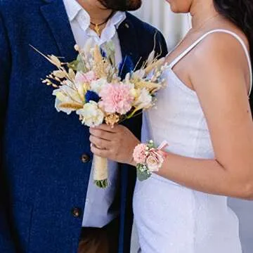 CEWOR Silk Wrist Corsage and Boutonniere Wedding Set