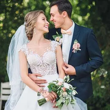 CEWOR Silk Wrist Corsage and Boutonniere Wedding Set