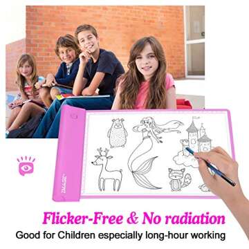 IMAGE Light Up Tracing Pad Pink Drawing Tablet Coloring Board for Kids Children to for Girls Boy (includes 10 Traceable Sheets and Two Clips)