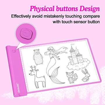 IMAGE Light Up Tracing Pad Pink Drawing Tablet Coloring Board for Kids Children to for Girls Boy (includes 10 Traceable Sheets and Two Clips)