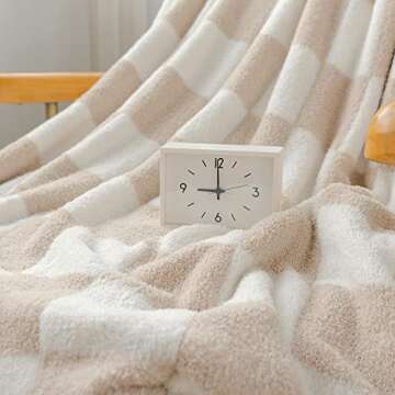 Microfiber Khaki Checkered Throw Blanket Ultra Lightweight Soft Cozy Warm Fluffy Knitted Camping Blanket for Sofa Bed Decor (Khaki, 50 x 60 in)