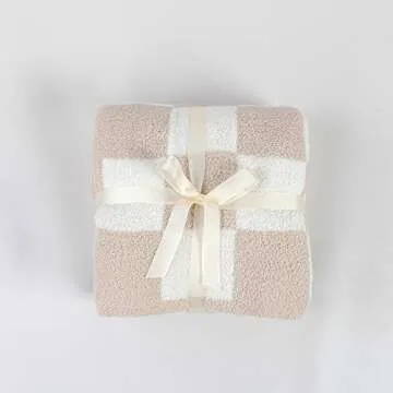 Microfiber Khaki Checkered Throw Blanket Ultra Lightweight Soft Cozy Warm Fluffy Knitted Camping Blanket for Sofa Bed Decor (Khaki, 50 x 60 in)