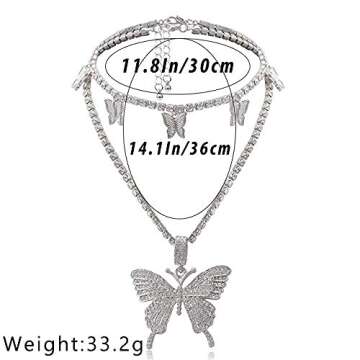 Ckecharfa Rhinestone Butterfly Choker Necklace Silver Sparkly Adjustable Crsytal Necklaces Chain for Women