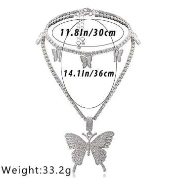 Ckecharfa Rhinestone Butterfly Choker Necklace Silver Sparkly Adjustable Crsytal Necklaces Chain for Women