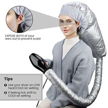 Segbeauty Bonnet Hooded Hair Dryer Attachment, Extra Large Upgraded Drying Heat Cap with Elastic Str...
