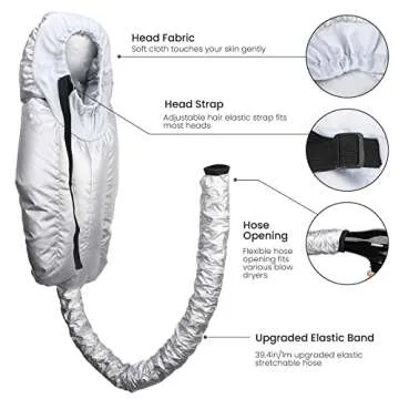 Segbeauty Bonnet Hooded Hair Dryer Attachment, Extra Large Upgraded Drying Heat Cap with Elastic Strap, Adjustable Deep Conditioning Cap for Natural Curly Textured Hair Care Styling Fast Drying Sliver