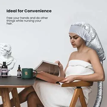 Segbeauty Bonnet Hooded Hair Dryer Attachment, Extra Large Upgraded Drying Heat Cap with Elastic Strap, Adjustable Deep Conditioning Cap for Natural Curly Textured Hair Care Styling Fast Drying Sliver