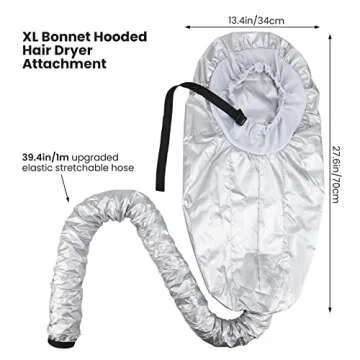 Segbeauty Bonnet Hooded Hair Dryer Attachment, Extra Large Upgraded Drying Heat Cap with Elastic Strap, Adjustable Deep Conditioning Cap for Natural Curly Textured Hair Care Styling Fast Drying Sliver