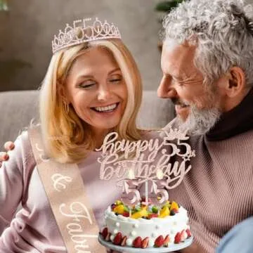 55 Birthday Decorations for Women Including 55th Birthday Sash, 55 Birthday Tiara, Birthday Candles and Cake Topper, Number 55 Balloons, 55th Birthday Decorations Birthday Party Favor Supplies