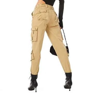 Women's Cotton Casual Military Army Cargo Combat Work Pants with 8 Pockets Khaki US 8