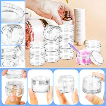 MotBach 40 PCS 15g Empty Plastic Containers with Clear Lids,Small Makeup Sample Containers,0.5oz Small Sample Pot Jars Round Travel Cosmetic Jars with Spatulas for Liquid Sample Powder Cream Lotion