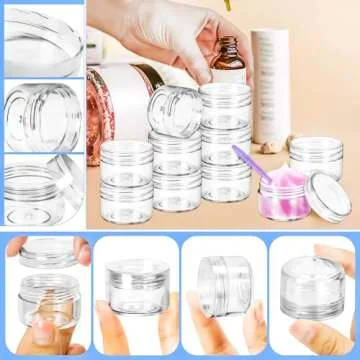 MotBach 40 PCS 15g Empty Plastic Containers with Clear Lids,Small Makeup Sample Containers,0.5oz Small Sample Pot Jars Round Travel Cosmetic Jars with Spatulas for Liquid Sample Powder Cream Lotion