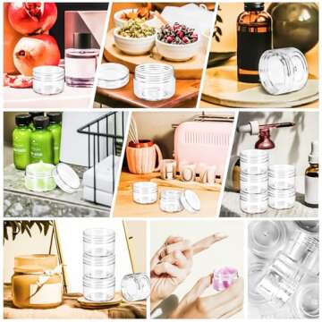 MotBach 40 PCS 15g Empty Plastic Containers with Clear Lids,Small Makeup Sample Containers,0.5oz Small Sample Pot Jars Round Travel Cosmetic Jars with Spatulas for Liquid Sample Powder Cream Lotion