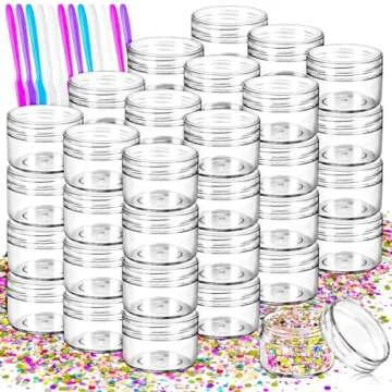 MotBach 40 PCS 15g Empty Plastic Containers with Clear Lids,Small Makeup Sample Containers,0.5oz Small Sample Pot Jars Round Travel Cosmetic Jars with Spatulas for Liquid Sample Powder Cream Lotion