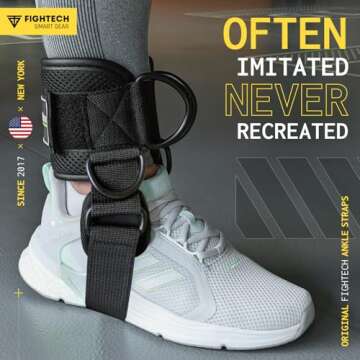 FIGHTECH Ankle Straps Cable Machine Attachment for Gym - Cable Kickback Ankle Straps - Padded Ankle ...