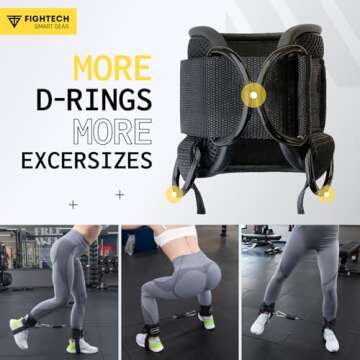 FIGHTECH Ankle Straps Cable Machine Attachment for Gym - Cable Kickback Ankle Straps - Padded Ankle Cuffs for Glute Kickbacks and Leg Workouts (Black PRO)