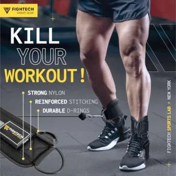 FIGHTECH Ankle Straps Cable Machine Attachment for Gym - Cable Kickback Ankle Straps - Padded Ankle Cuffs for Glute Kickbacks and Leg Workouts (Black PRO)