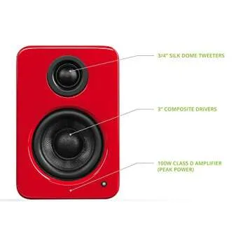 Kanto YU2GR PC Gaming Desktop Speakers | Powerful Sound in Gloss Red