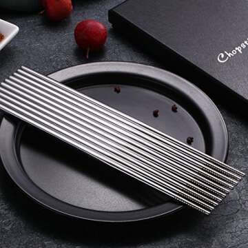 Devico Chopsticks, Metal Chopsticks, 18/10 Stainless Steel Chopstick Set, Reusable, Dishwasher Safe (5 pairs)