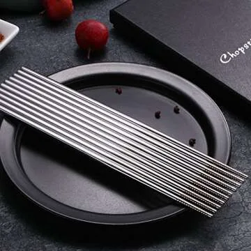 Devico Chopsticks, Metal Chopsticks, 18/10 Stainless Steel Chopstick Set, Reusable, Dishwasher Safe (5 pairs)