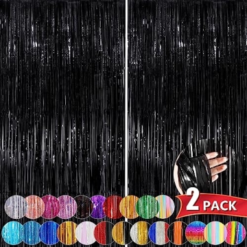 Black Tinsel Foil Fringe Curtains for Parties