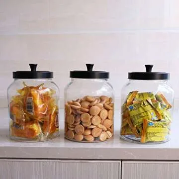 Glass Jars With Sealed Lids,Clear Glass Food Storage Container with Black Brushed Metal lids,100 OZ(Set of 3)