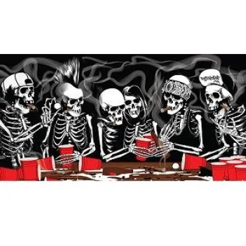 Bones Portable Beer Pong Table with Cup Holes for Football Tailgating, Camping, Halloween Decoration Games.