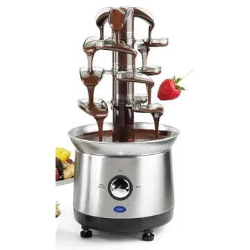 ZEVELOO Stainless Steel Electric Chocolate Fondue Fountain Machine - 4 Tier, 2.5lb Capacity for Nach...
