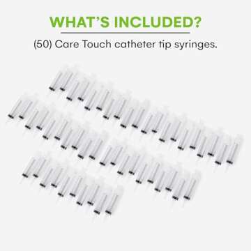 Care Touch 60mL Syringe with Catheter Tip, 50 Large Medicine Syringes for Liquids, 60 ml Plastic Syringe - Feeding Syringe - Disposable & Individually Wrapped, Great for Home Care Use