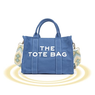 IBEE Canvas Tote Bag,Tote Bag for Women,The Women Tote Bag for Commuting,Weekend Getaway,Running Errands Gift for Women Crafts (Blue)