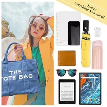 IBEE Canvas Tote Bag,Tote Bag for Women,The Women Tote Bag for Commuting,Weekend Getaway,Running Errands Gift for Women Crafts (Blue)