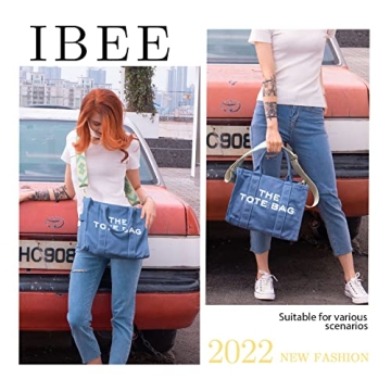 IBEE Canvas Tote Bag,Tote Bag for Women,The Women Tote Bag for Commuting,Weekend Getaway,Running Errands Gift for Women Crafts (Blue)