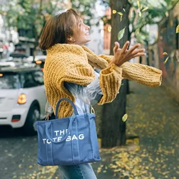 IBEE Canvas Tote Bag,Tote Bag for Women,The Women Tote Bag for Commuting,Weekend Getaway,Running Errands Gift for Women Crafts (Blue)