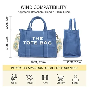 IBEE Canvas Tote Bag,Tote Bag for Women,The Women Tote Bag for Commuting,Weekend Getaway,Running Errands Gift for Women Crafts (Blue)