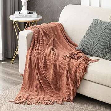 lifein Throw Blanket for Couch - Soft Boho Throw Blanket, Cozy Knit Small Lightweight Blankets & Throws for Bed,Chair,Sofa,Living Room,Home Decor(50 * 60 inches)