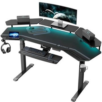 EUREKA ERGONOMIC Gaming Desk - 72” Adjustable Height with Keyboard Tray, LED and Shelves