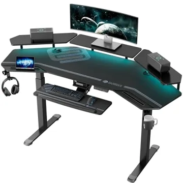 EUREKA ERGONOMIC Gaming Desk - 72” Adjustable Height with Keyboard Tray, LED and Shelves