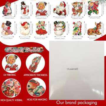Huwena 36 Pcs Vintage Christmas Ornaments Wooden Christmas Tree Ornaments Snowman Snowflake Santa Wo...