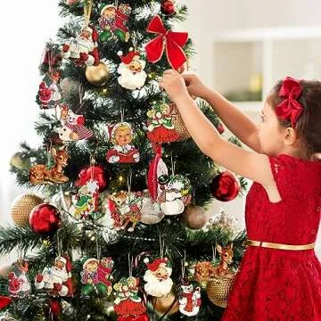 Huwena 36 Pcs Vintage Christmas Ornaments Wooden Christmas Tree Ornaments Snowman Snowflake Santa Wood Cutouts Rustic Farmhouse Christmas Tree Decorations for Home Xmas Winter Party (Classic)