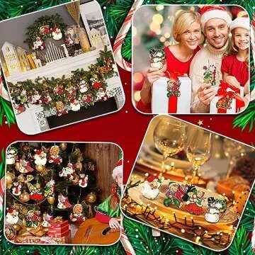 Huwena 36 Pcs Vintage Christmas Ornaments Wooden Christmas Tree Ornaments Snowman Snowflake Santa Wood Cutouts Rustic Farmhouse Christmas Tree Decorations for Home Xmas Winter Party (Classic)